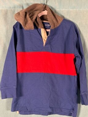 Old Navy Navy, Red & Brown Hooded Rugby Shirt